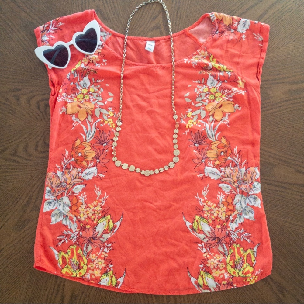 Coral Floral Blouse